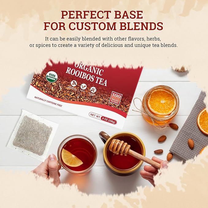 52USA Rooibos Tea Organic, 100 Tea bags, Pure Premuim Rooibos Tea, Naturally Sweet Herbal Tea, Caffeine Free Rooibos Tea, Farmed in South Africa, 9oz (250g)