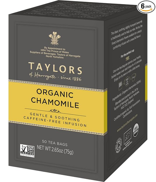 Taylors of Harrogate Organic Chamomile Herbal Tea, 50 Count (Pack of 6)
