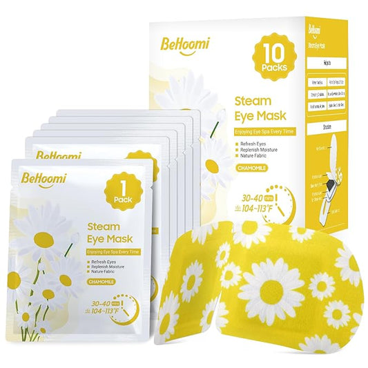 Steam Eye Mask, 10 Packs Heated Eye Mask, Self Heating Disposable SPA Warm Compress for Eyes Sleep Mask, Soothing Moist Heat Eye Masks, Travel Essentials & Relaxation Gifts (Chamomile Scent)