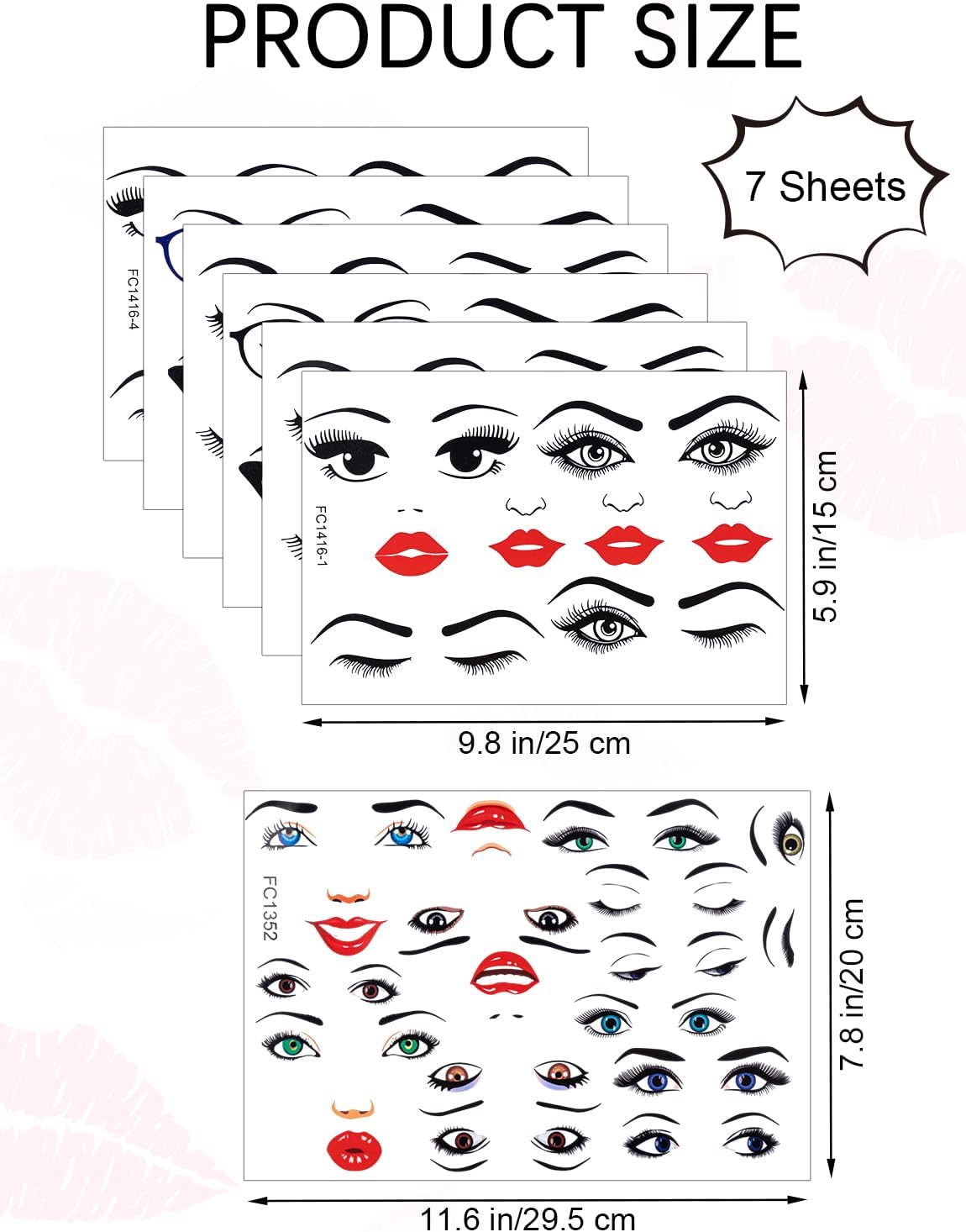 7 Sheets Face Stickers for Crafts, Make a Face Stickers Funny Mouth Eyes Lips Nose Eyebrows Facial Decals for Flower Pots DIY Crafts Holiday Party Supplies