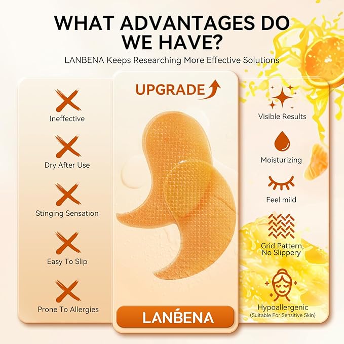 LANBENA Vitamin C Under Eye Patches for Dark Circles and Puffy Eyes, Cooling Eye Masks for Eye Bags, Fine Lines & Wrinkles Reduce, Anti-Aging, with Niacinamide Hydra-Gel Collagen-30 Pairs