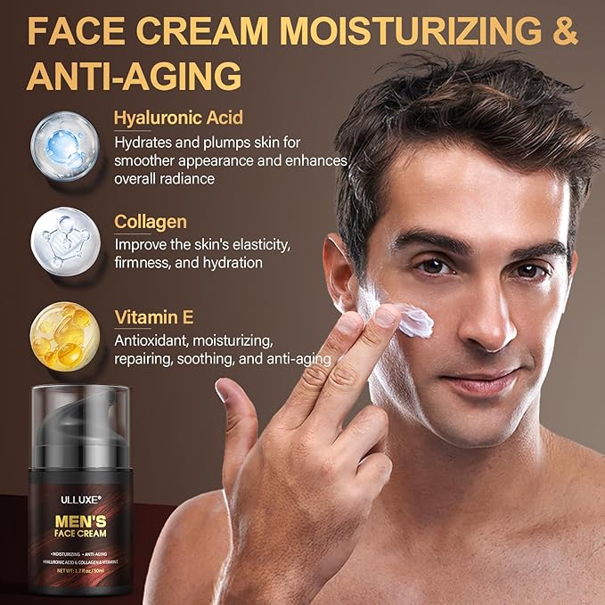 Skin Care Kit for Men, Fathers Day Gifts, Birthday Gift for Husband, Dad, Mens Skincare Set with Face Cream, Lip Balm, Deodorant Stick & Bath Soap, Facial Skincare, Lip Care & Body Care for Him