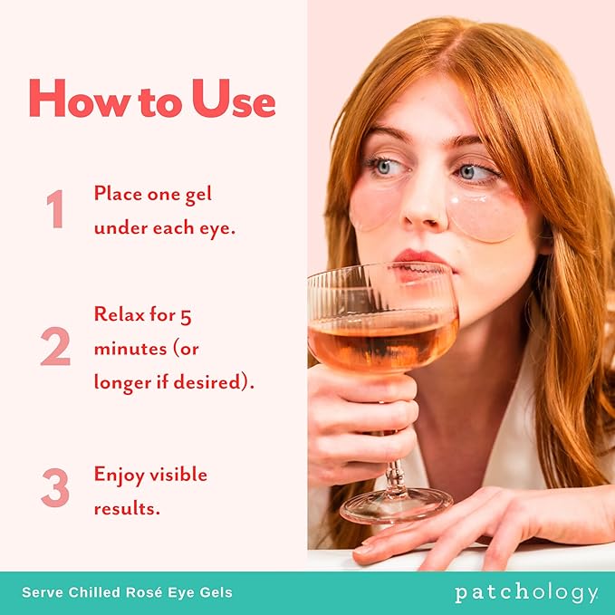 Patchology Serve Chilled Rosé Hydrating Under Eye Patches – Hyaluronic Acid & Antioxidant-Infused Eye Masks to Reduce Dark Circles, Puffiness & Fine Lines - Ideal Skincare Essentials (5 Pairs)