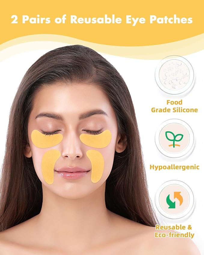 Under Eye Patches Silicone - 2 Pairs Reusable Eye Patches, Eye Wrinkle Patches, Reusable Under Eye Mask, Plump Fine Lines & Wrinkles, Gold