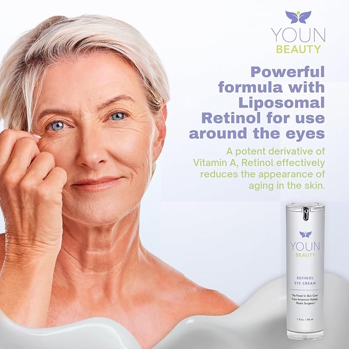 YOUN Beauty Retinol Eye Cream by Plastic Surgeon Dr. Anthony Youn | Paraben-Free Night Eye Cream with Liposomal Retinol & Hyaluronic Acid | Under Eye Cream for Hydration and Skin Firming, 1 Fl Oz