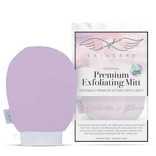 Seraphic Skincare (Lavender) Premium Exfoliating Mitt for Body (1pc) – 100% Vegan Viscose Traditional Body Scrub Glove Kessa Korean Washcloth – Body Exfoliator for Self-Tan Removal & Keratosis Pilaris