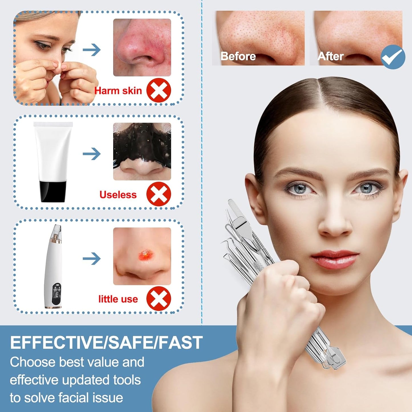 60PCS Dual Heads Blackhead Remover, Pimple Comedone Extractor, Acne Whitehead Blemish Removal Kit, Premium Stainless Steel Pimple Popper Tool kit, Risk Free for Face Skin, with Portable Box