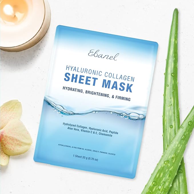 Ebanel 40 Pack Collagen Peptide Hydrating Face Masks, Instant Brightening Firming Anti Aging Face Sheet Masks, Moisturizing Spa Facial Mask Skincare with Hyaluronic Acid, Vitamin C, Chamomile, Aloe