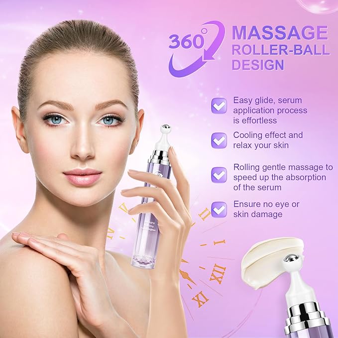 Caffeine Eye Cream for Dark Circles Under Eye Serum Eye Treatment for Wrinkles Fine Lines, Retinol Eye Cream for Puffiness and Bags Under Eye Serum with 360° Massage Roller-Ball