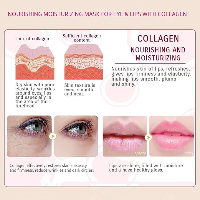 20 Pairs Lip Masks & Eye Masks, 24K Gold Gel Crystal Collagen Eye Pads, Moisturizing Lip Mask Crystal Pads, Under Eye Patches for Puffy Eyes, Dark Circles, Eye Bags, Wrinkles and Fine Lines