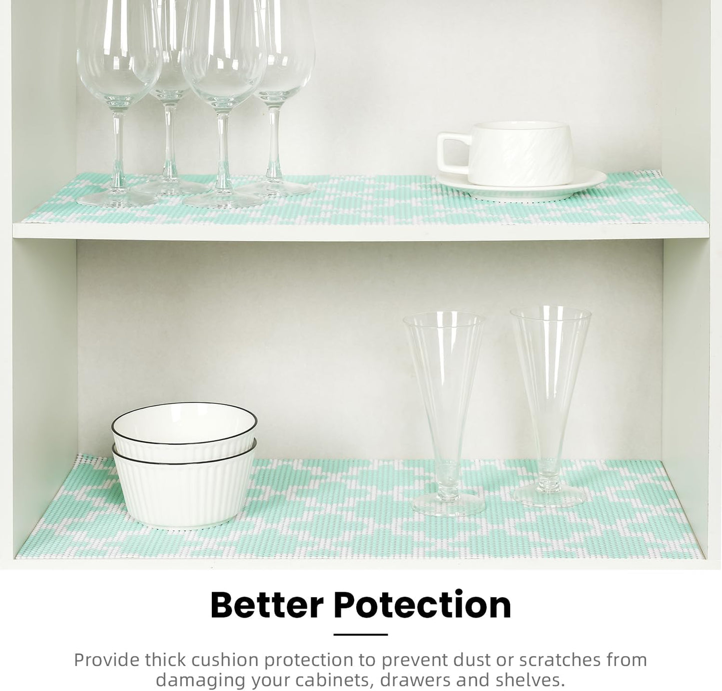 BAGAIL Drawer and Shelf Liner, 17.5 in X 10 Ft Non-Adhesive Shelf Liners for Kitchen Cabinets, Thick Strong Grip Liners for Desk, Shelves, Bathroom Drawers, Cabinet Protection - BlueQuatrefoil