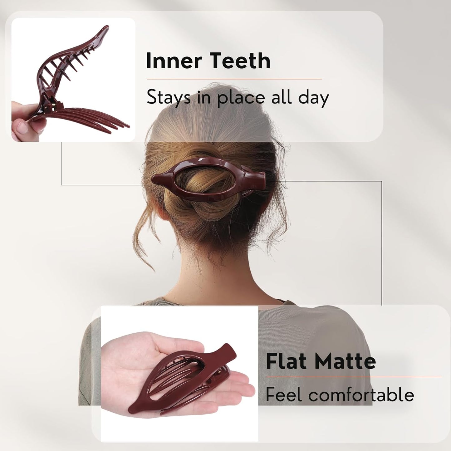 8 Pack Glossy Flat Hair Clips for Women – Large No-Slip Claw Barrettes in Black, Navy Blue, Gray & Wine Red, Shiny Finish Strong Hold for Thick & Thin Hair