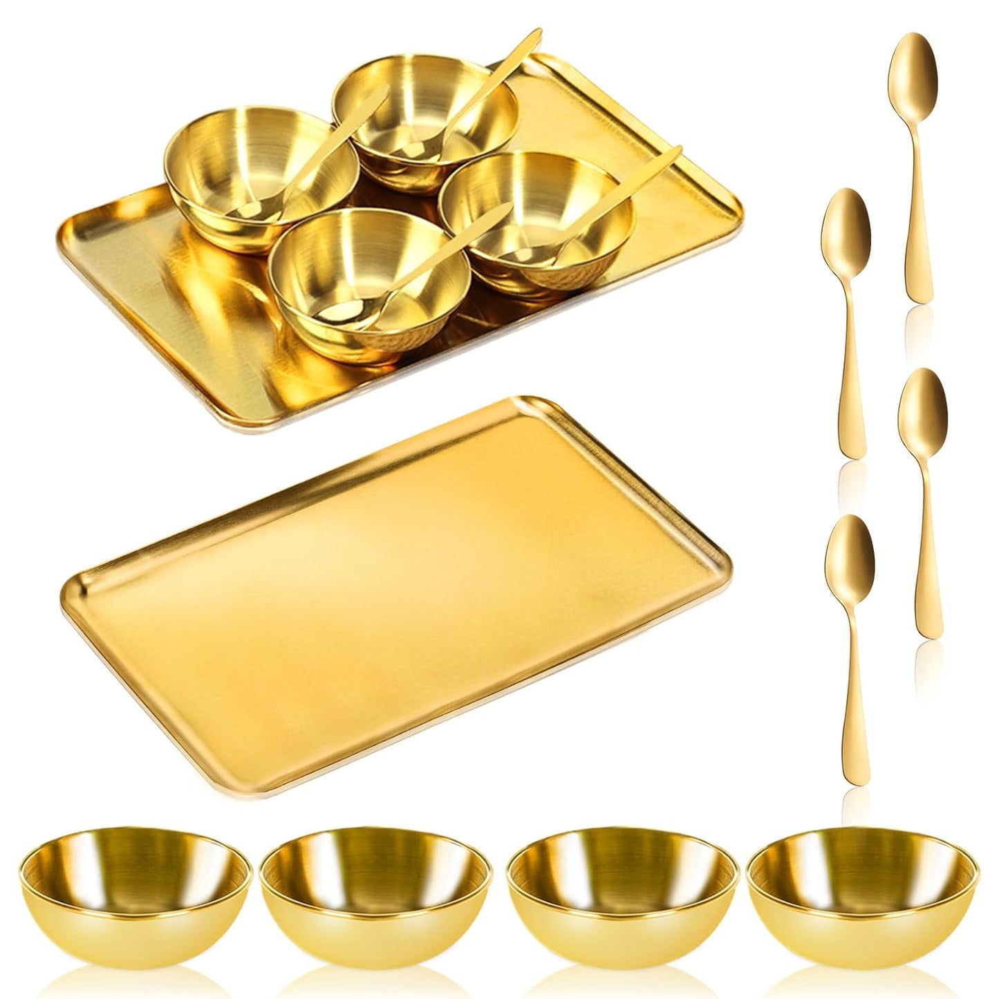 DLUGOPIS 9 Pcs Gold Facial Supplies Large Gold Skincare Tray 4 Stainless Steel Facial Mask Mixing Bowls 4 Esthetician Mixing Spoons Spa Tray Esthetician Bowls for Mask Body Care Bathroom
