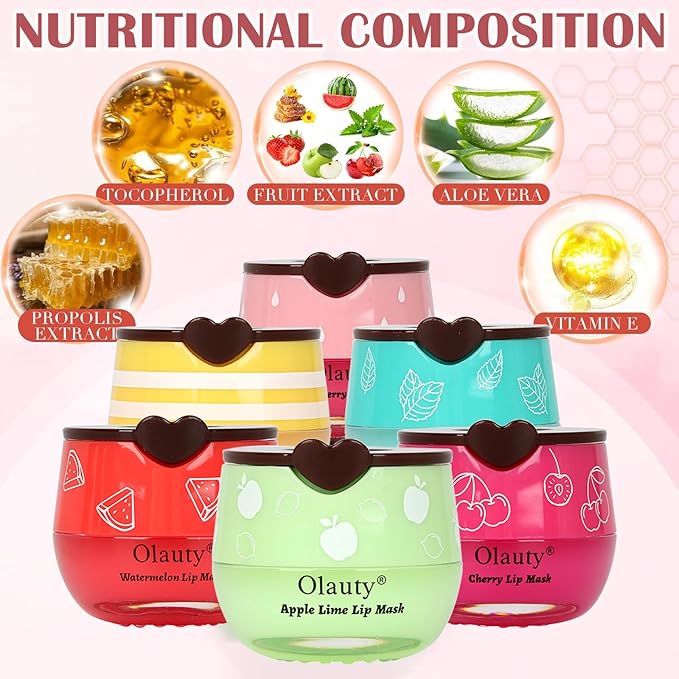 8 PCS Bee Lip Balm Honey Pot, Fruity Mask Overnight Hydrating Prevention for Dry and Cracked Lips, Scrubs Exfoliator Care, Sleeping Mask Reduces Lines
