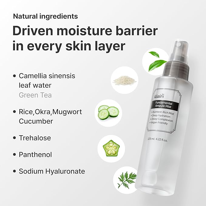 [Dear,Klairs] 2 Step Fundamental Care Set, Ampoule-Like Mist & Water-Based Drop, for Hydration, moisturizing Skincare