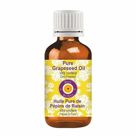 Deve Herbes Pure Grapeseed Oil (Vitis vinifera) with internal Plastic Euro Dropper 100% Natural Therapeutic Grade Cold Pressed 30ml (1.01 oz)