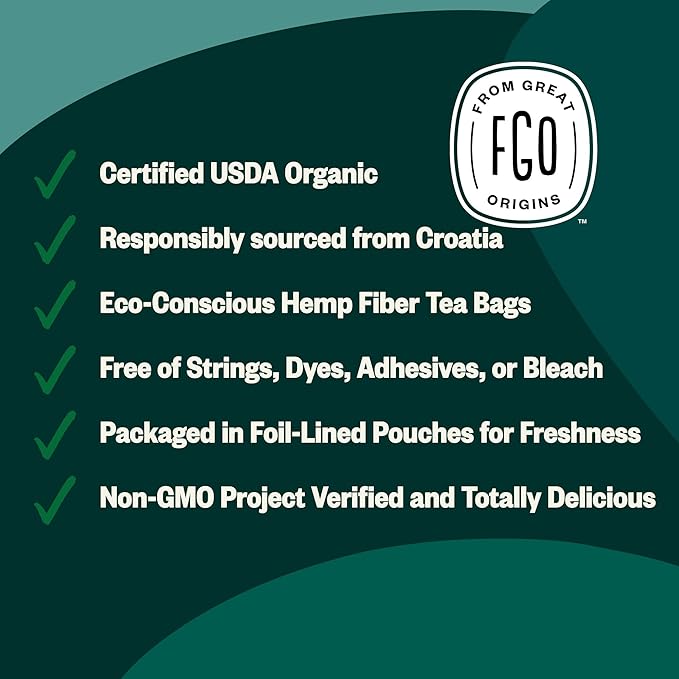 FGO Organic Elderberry Herbal Tea, 20 Count, Eco-Conscious Tea Bags, Caffeine Free, Resealable Bag, Packaging May Vary (Pack of 1)