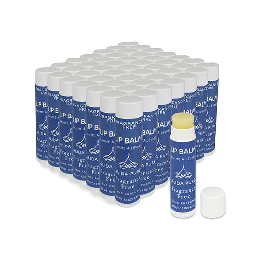 Fragrance Free 50 Tube Lip Balm Collection, Unscented Vegan Lip Balm, Bees Wax Free, Avocado Oil, Organic Jojoba Oil, Vitamin E, For Dry, Chapped, or Cracked Lips 50 Tubes