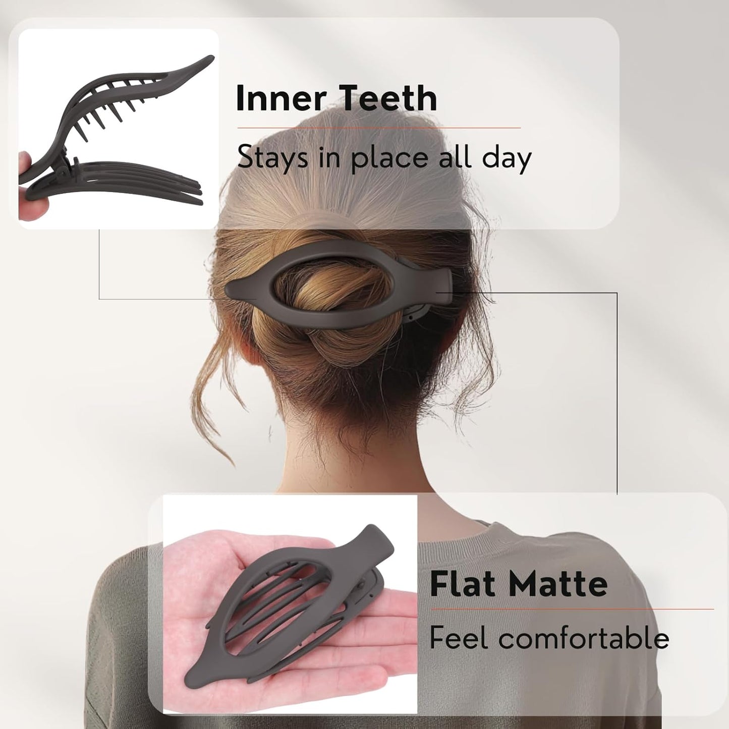 8 Pack French Flat Hair Clips for Women– Large Matte No-Slip Claw Barrettes in Black, Beige, Light Brown & Dark Brown,Strong Hold for Thick & Thin Hair