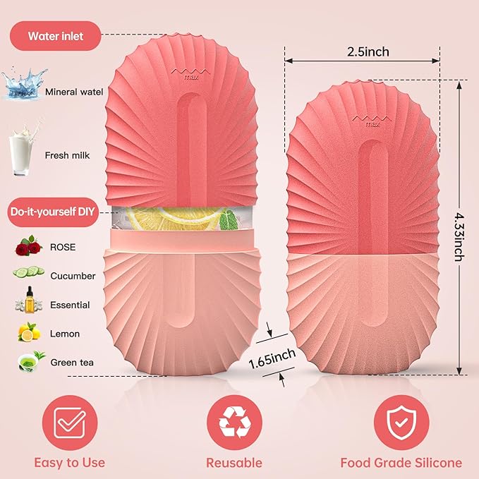 Ice Roller for Face and Eye，Ice Cube Roller Massager for Skin Women Care Tools, Naturally Conditioning De-Puff Eye Bags, Reduce Migraine Pain， Reusable Massage Silicone Ice Mold （Pink）