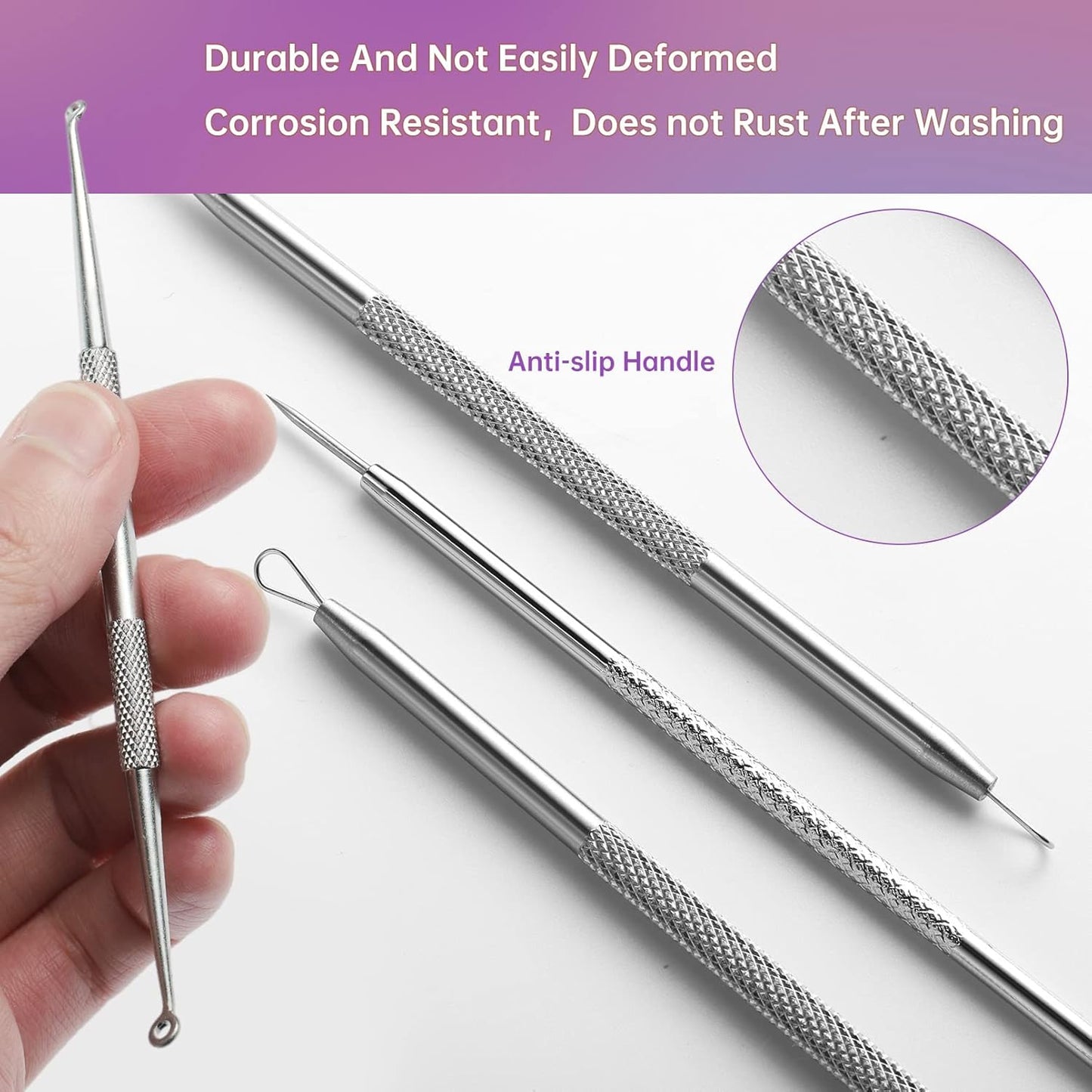 15 PCS Pimple Popper Tool Kit,Blackhead Remover Comedone Extractor Tools,Professional Pimple Comedone Extractor,Stainless Steel Skin Blemish Removal Acne Tools for Forehead Nose Face with Metal Case