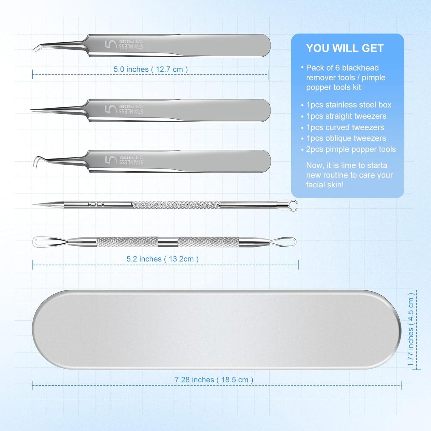 Blackhead Remover Tweezers, Pimple Popper Tool Kit, Ingrown Hair Tweezers, Blackhead Extractor, Skin Zit Acne Blemish Popping Removing Surgical Tweezers Tools for Nose Eye Face