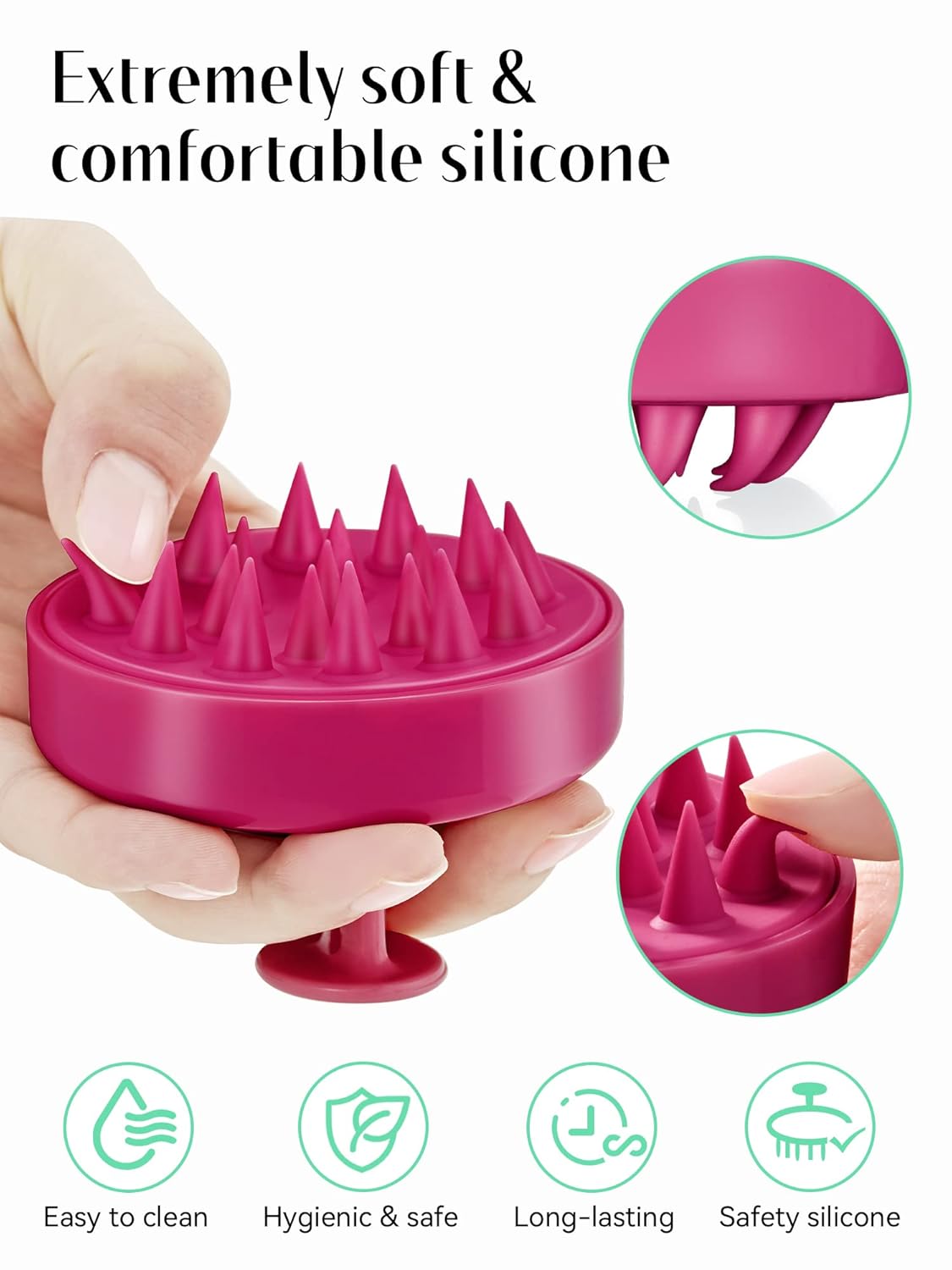 HEETA Scalp Massager Hair Growth, Soft Silicone Scalp Scrubber Shampoo Brush for Exfoliation, Dandruff Removal Head Massage Stress Relax, Wet & Dry Use for Thick Thin Curly Hair Care, Red
