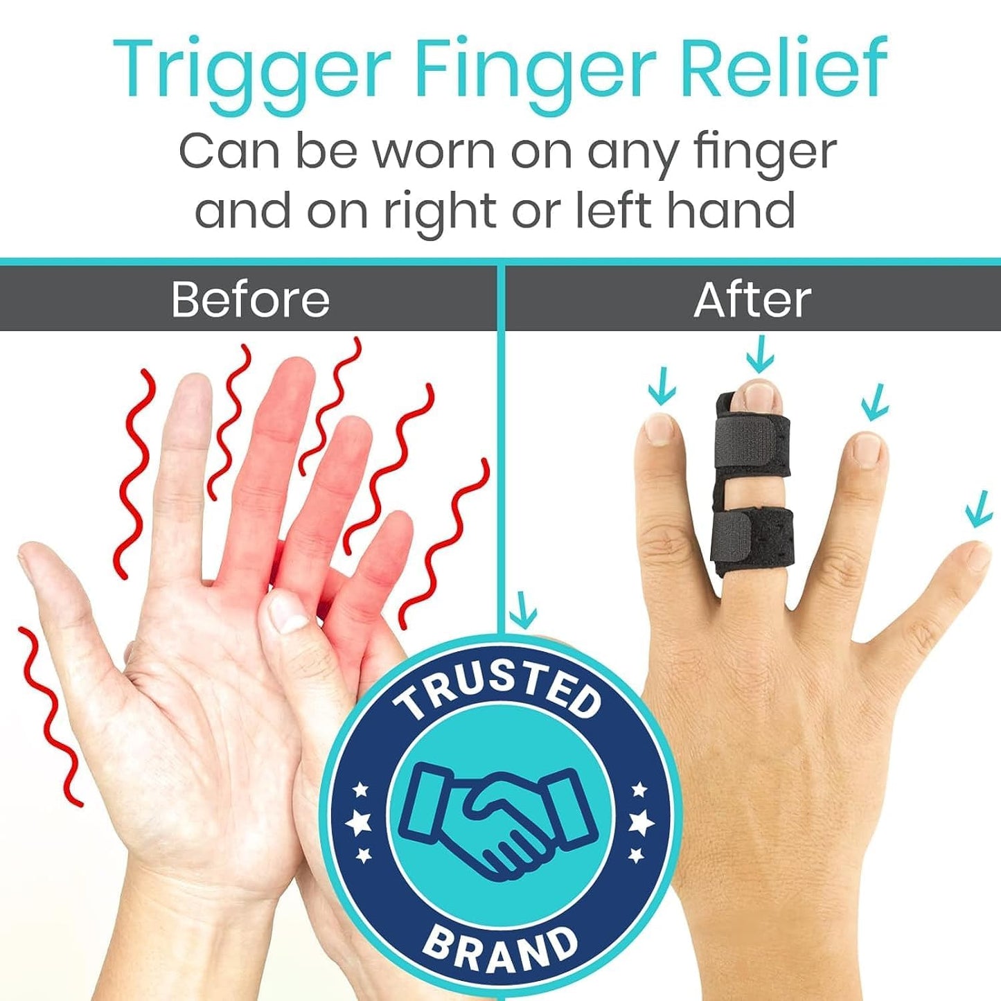 Vive Finger Splint (2 Pack) - Universal Finger Straightener - Broken and Trigger Finger Splints - Finger Brace for Arthritis pain and Support - Sprain Relief for Middle, Index, Ring, Pinky Fingers (Black)