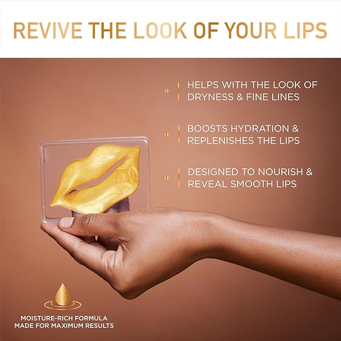 DERMORA Skin Treatment Mask Golden Glow Lip Mask - 20 Pack Lip Gel Masks - Rejuvenating Lip Masks for Lines, Wrinkles, Tightening, Firming