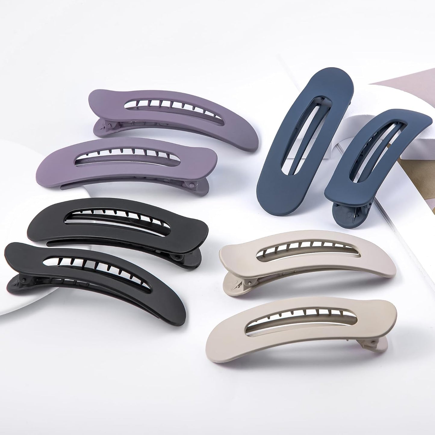 8 Pcs Large Lay Flat Claw Clips for Women French Side Slide Barrettes for Thin Fine Hair Rectangle Alligator Hair Accessories,Matte Khaki Purple Blue Black