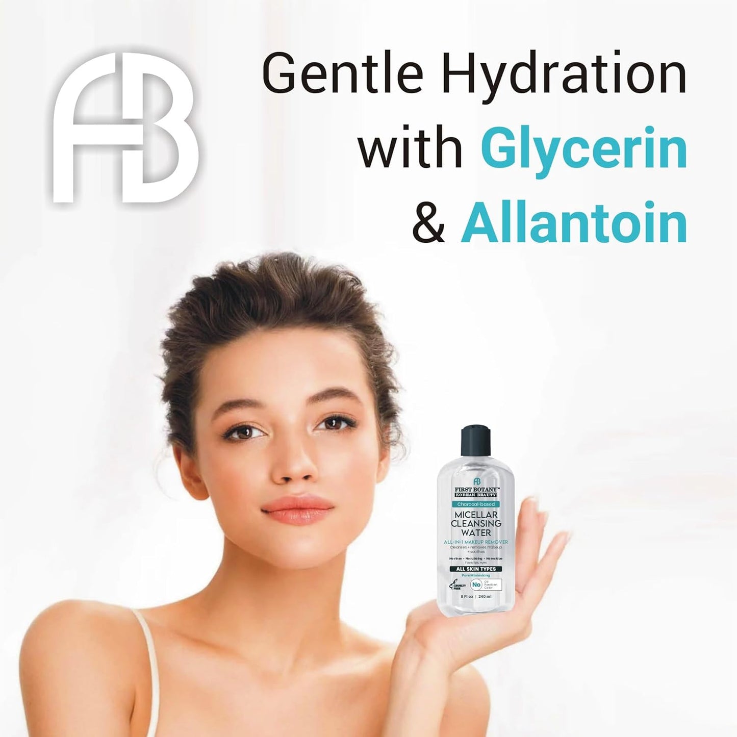 Korean Micellar Water Makeup Remover - Charcoal Hydrating Toner and Cleanser, Pore Cleansing,Oil-Free, Gentle for All Skin Types 8 oz,