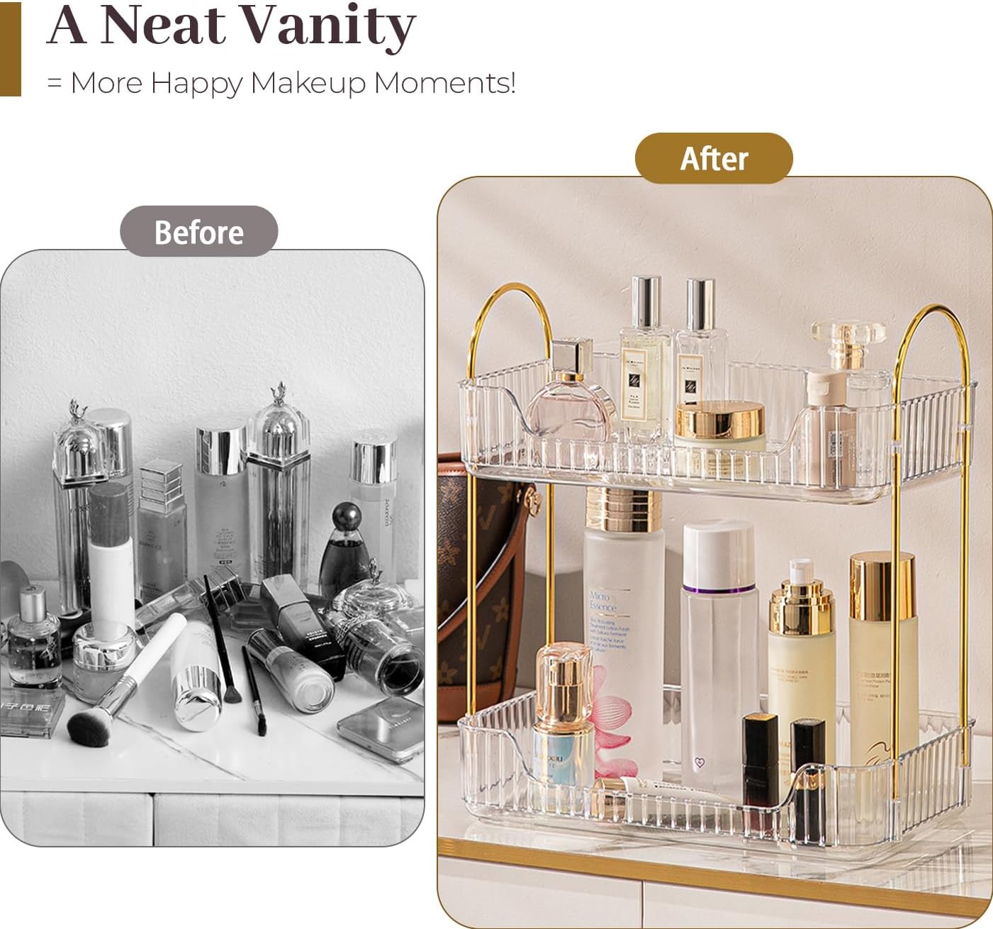 Aveniee Bathroom Counter Organizer, 2 Tier Perfume Skin Care Countertop Storage Shelf, Vanity Makeup Tray for Cosmetic Skincare Lotion,Clear