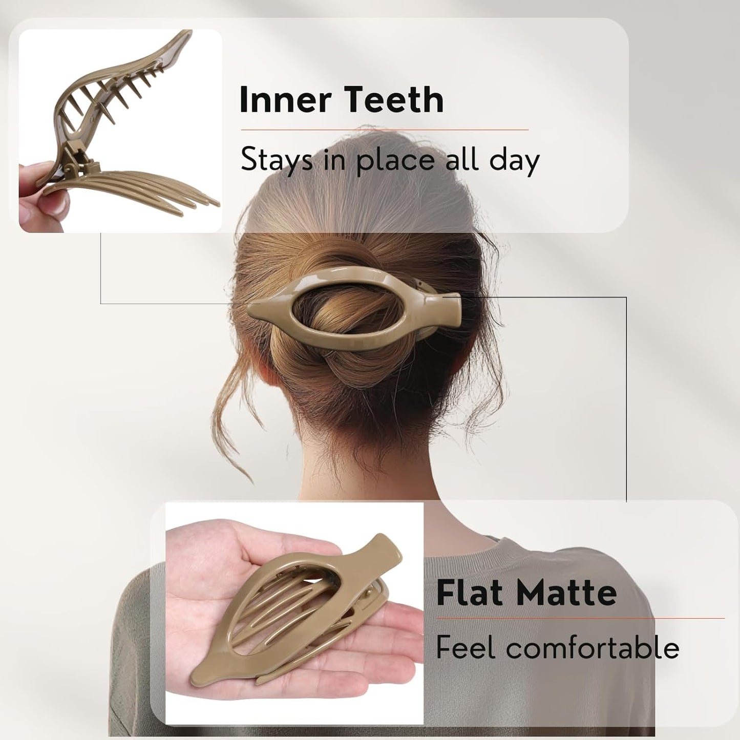 8 Pack Neutral Flat Hair Clips for Women – Large No-Slip Claw Barrettes in Cream, Blonde, Mustard Yellow & Light Brown,Shiny Finish Strong Hold for Thick & Thin Hair