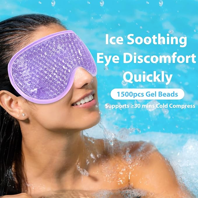 BeeVines Gel Eye Mask, 2 Pack Cooling Ice Masks for Puffy Eyes for Men & Women, Cold & Warm Compress for Post Surgery, Puffiness, Allergies, Sinuses & Migraines Treatment(Blue & Purple)