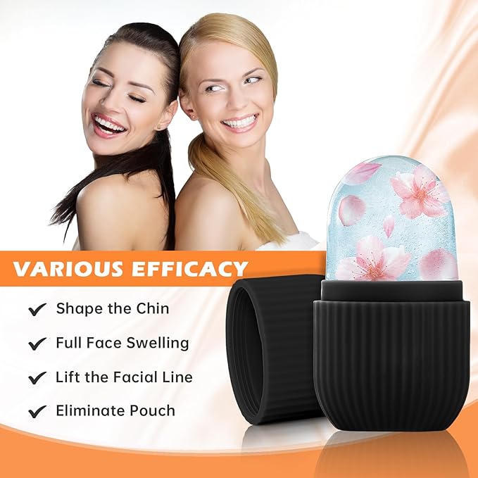 Ice Roller for Face and Eye, Upgrated Ice Face Roller,Facial Beauty Ice Roller Skin Care Tools, Ice Facial Cube, Gua Sha Face Massage, Silicone Ice Mold for Face Beauty (Black)
