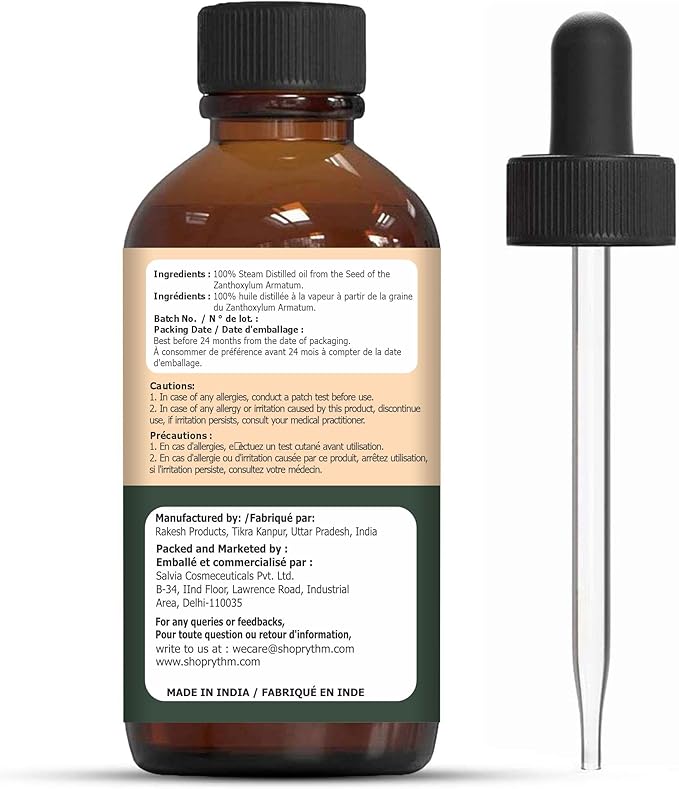Xanthoxylum (Zanthoxylum) Oil | Pure & Natural Steam Distilled Essential Oil for Aroma, Diffusers & Massage- 30ml/1.01fl oz