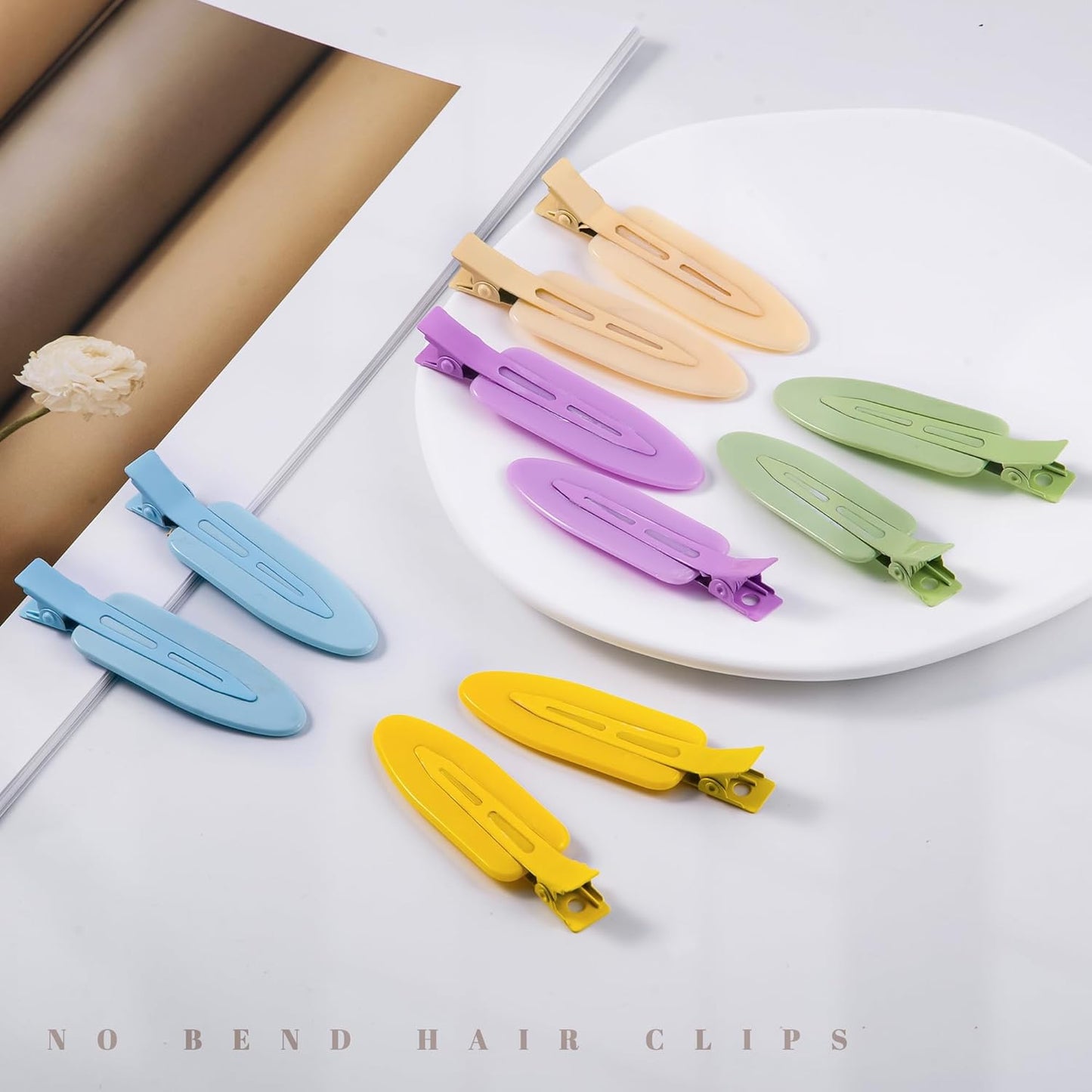 10 Pcs Creaseless No Crease No Bend Flat Hair Clips For Styling Non Slip Makeup Clips For Women Salon Hairstyle,Yellow Purple Beige Blue Green
