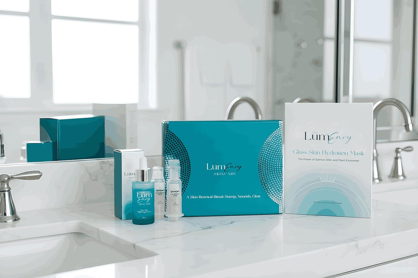 LúmEnvy Skincare Bundle – The Glow Between™ | Set of Brightening Face Serum with PDRN, Two Glowpins Precision Exfoliators & 5 Hydrating Masks | Radiant, Luminous Skin Care