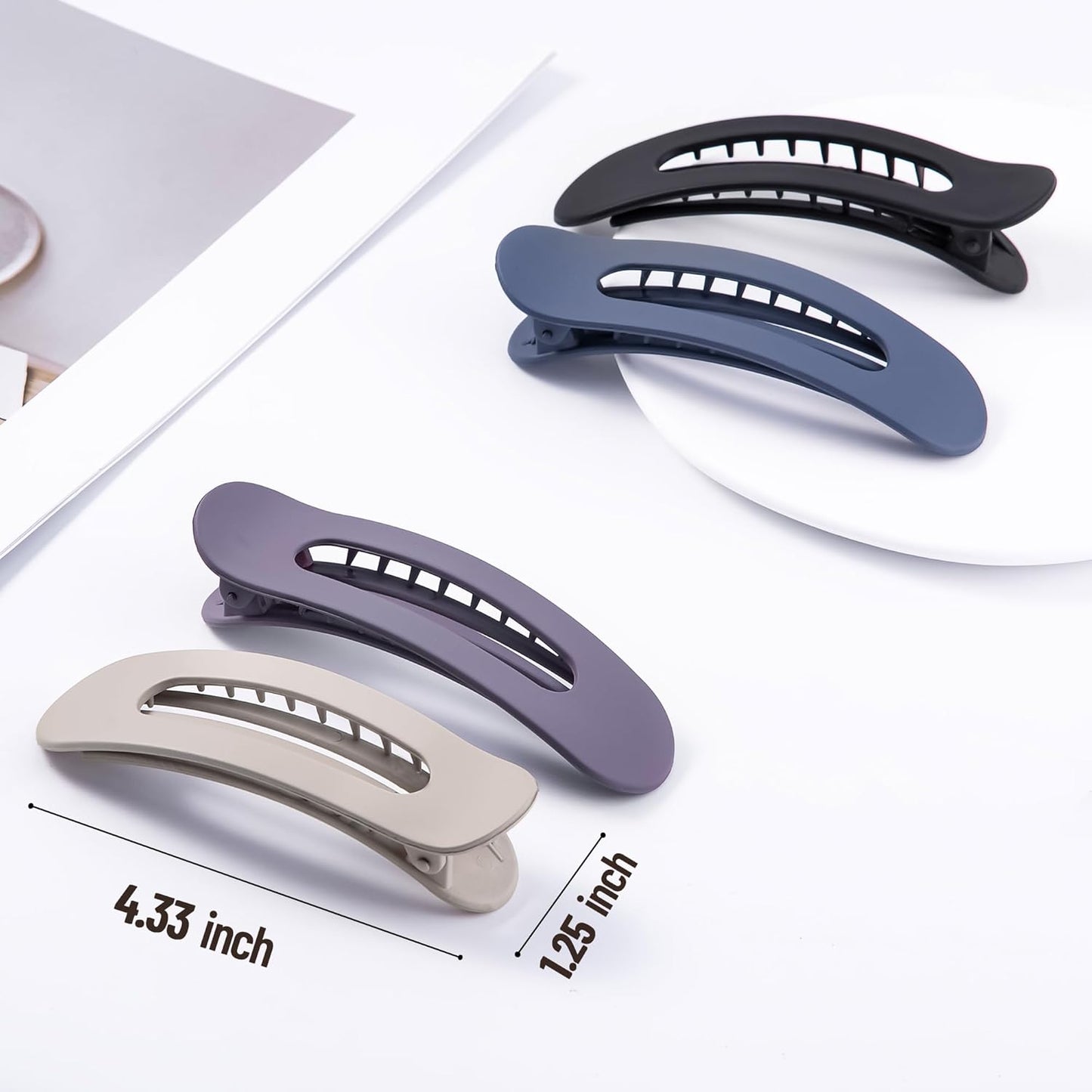 8 Pcs Large Lay Flat Claw Clips for Women French Side Slide Barrettes for Thin Fine Hair Rectangle Alligator Hair Accessories,Matte Khaki Purple Blue Black