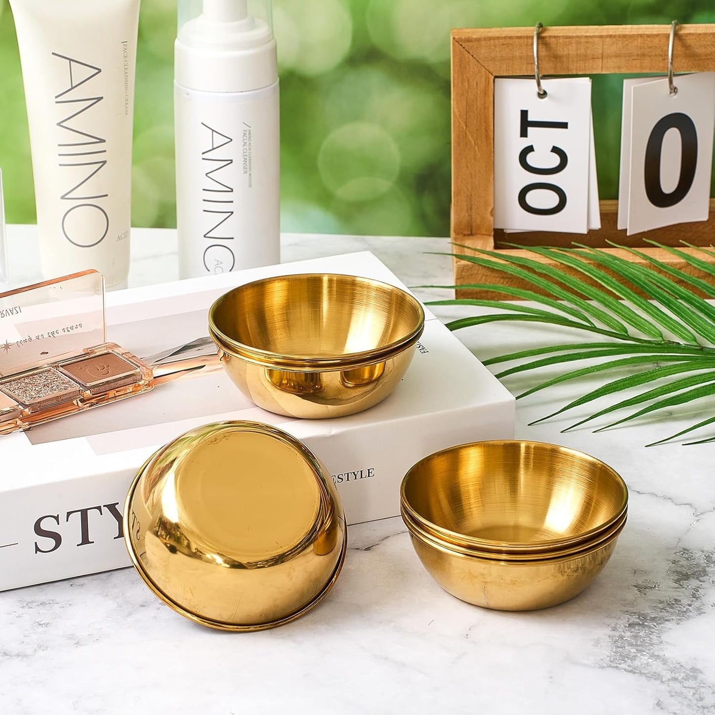 6 Pcs 3. 23 In DIY Face Mask Mixing Bowl Stainless Steel Esthetician Facial Mask Bowl Facial Small Mixing Esthetician Supplies for Lady Women Skincare Home Salon Cosmetic Beauty (Gold)