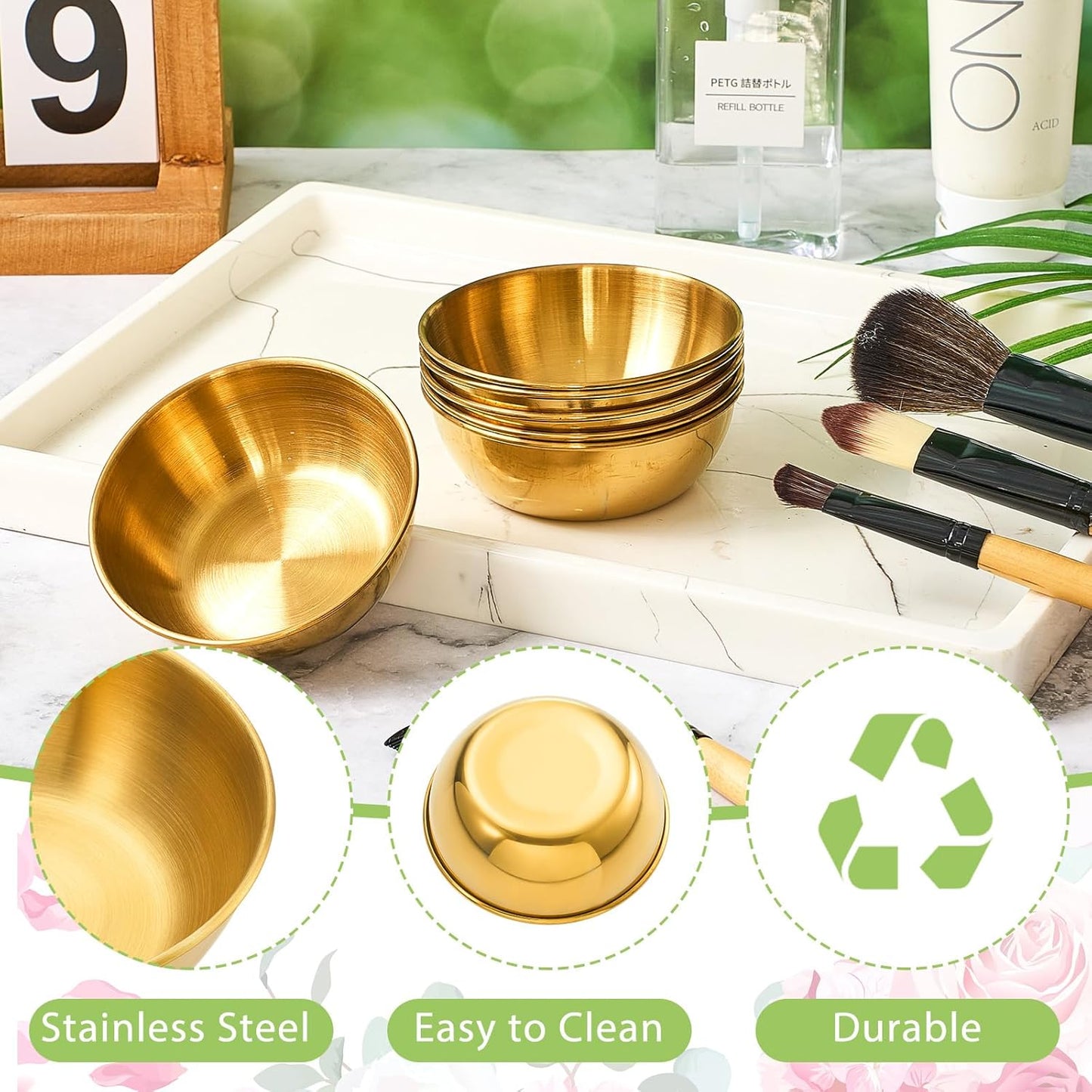 6 Pcs 3. 23 In DIY Face Mask Mixing Bowl Stainless Steel Esthetician Facial Mask Bowl Facial Small Mixing Esthetician Supplies for Lady Women Skincare Home Salon Cosmetic Beauty (Gold)
