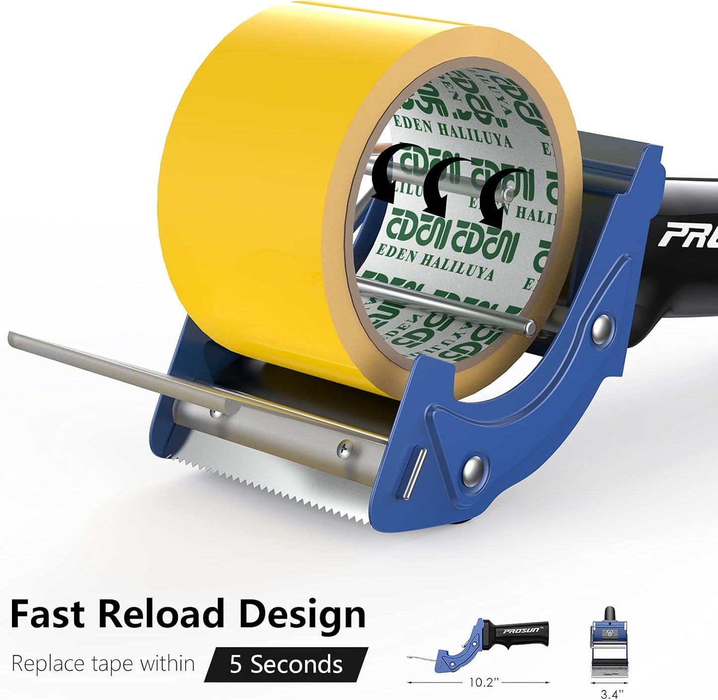 Fast Reload 3 Inch Wide Large Tape Gun Dispenser Packing Packaging Sealing Cutter (TG04-BLU)