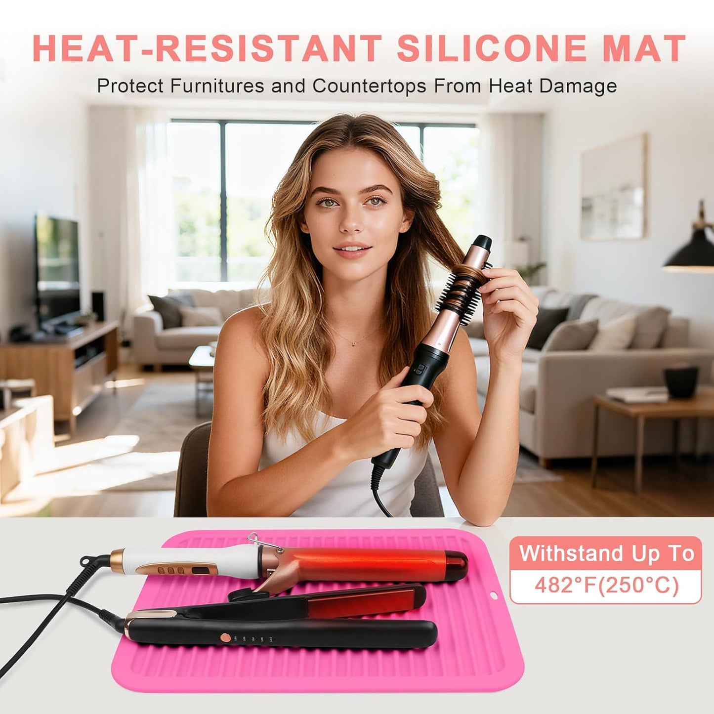 AMIJEAL Oversize Silicone Heat Resistant Mat for Hair Tools, Curling Iron Flat Iron Hair Straightener Holder Mat, Portable Hot Tools Sleeve Pad for Travel Vanity Salon(14.2" x 11.0")