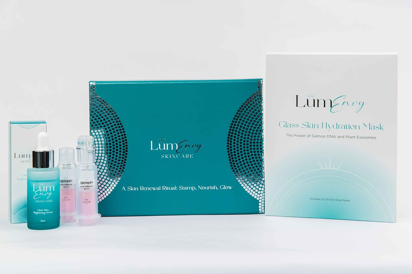 LúmEnvy Skincare Bundle – The Glow Between™ | Set of Brightening Face Serum with PDRN, Two Glowpins Precision Exfoliators & 5 Hydrating Masks | Radiant, Luminous Skin Care