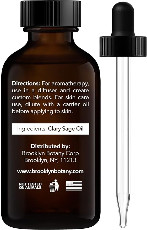 Brooklyn Botany Clary Sage Essential Oil – 100% Pure and Natural – Premium Grade Oil with Dropper - for Aromatherapy and Diffuser - 1 Fl Oz
