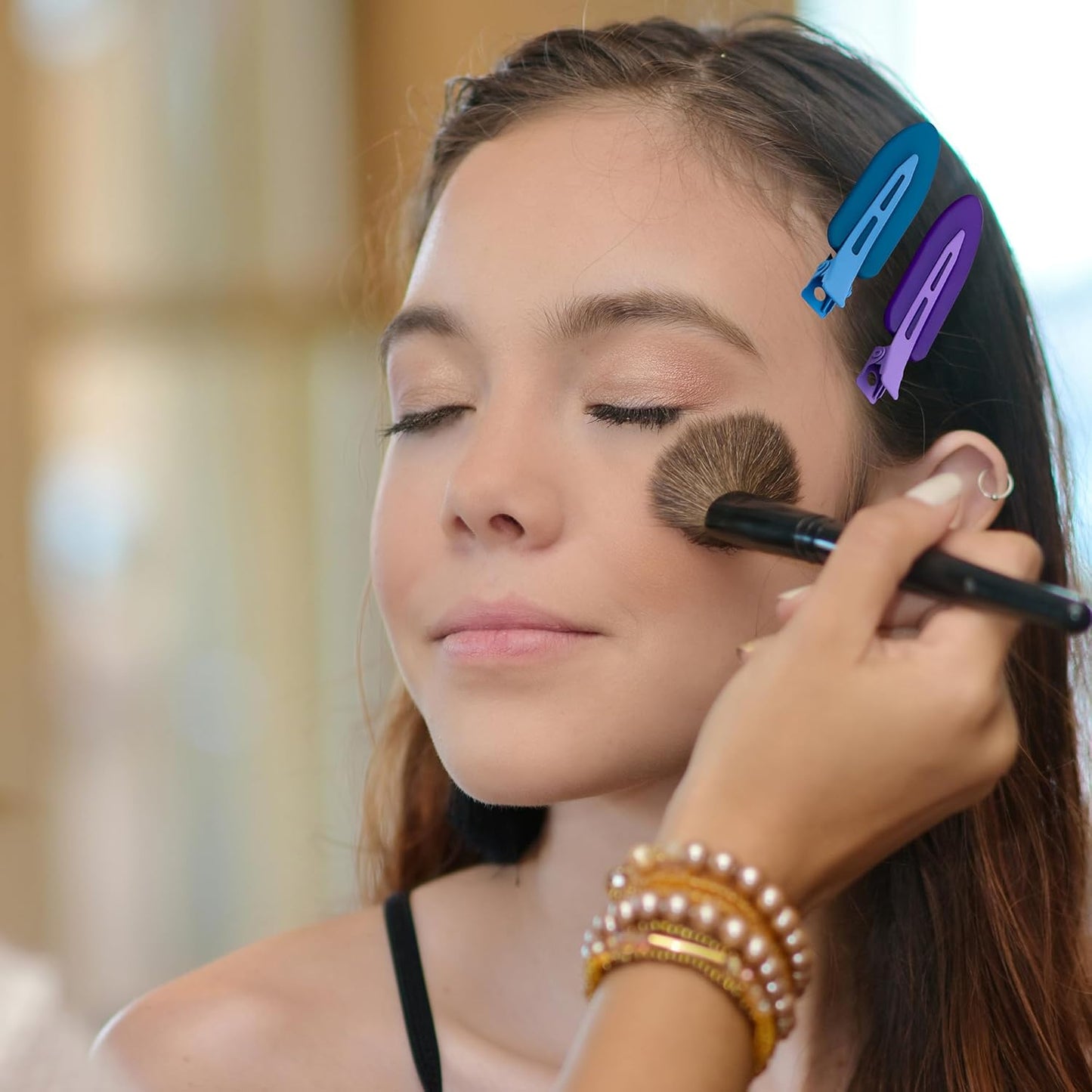 10 Pcs Creaseless No Crease No Bend Flat Hair Clips For Styling Non Slip Makeup Clips For Women Salon Hairstyle,Matte Brown Dark Blue Purple Green