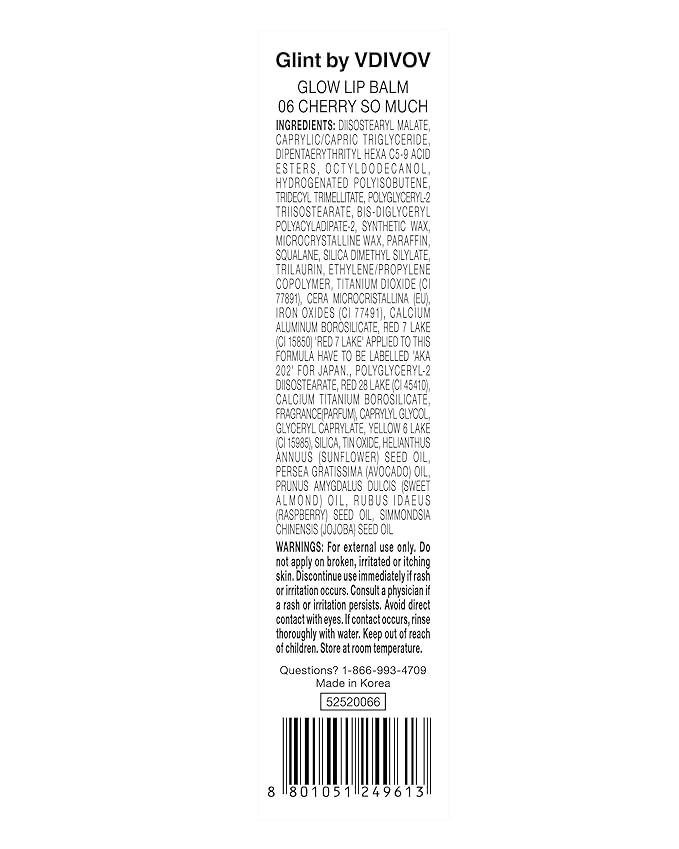 Glint Glow Lip Balm (Cherry So Much, 0.1oz) - Moisturizing Stain Lipstick with Shine for Natural Lips, Tinted Treatment. Luxurious Korean Skin Care Makeup. Chapped, Dry, Cracked