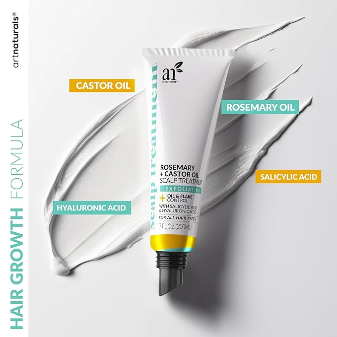 Artnaturals Rosemary + Castor Oil Scalp Exfoliator - Gentle Formula for Sensitive Scalps, Reduces Flakiness & Supports Hair Restoration