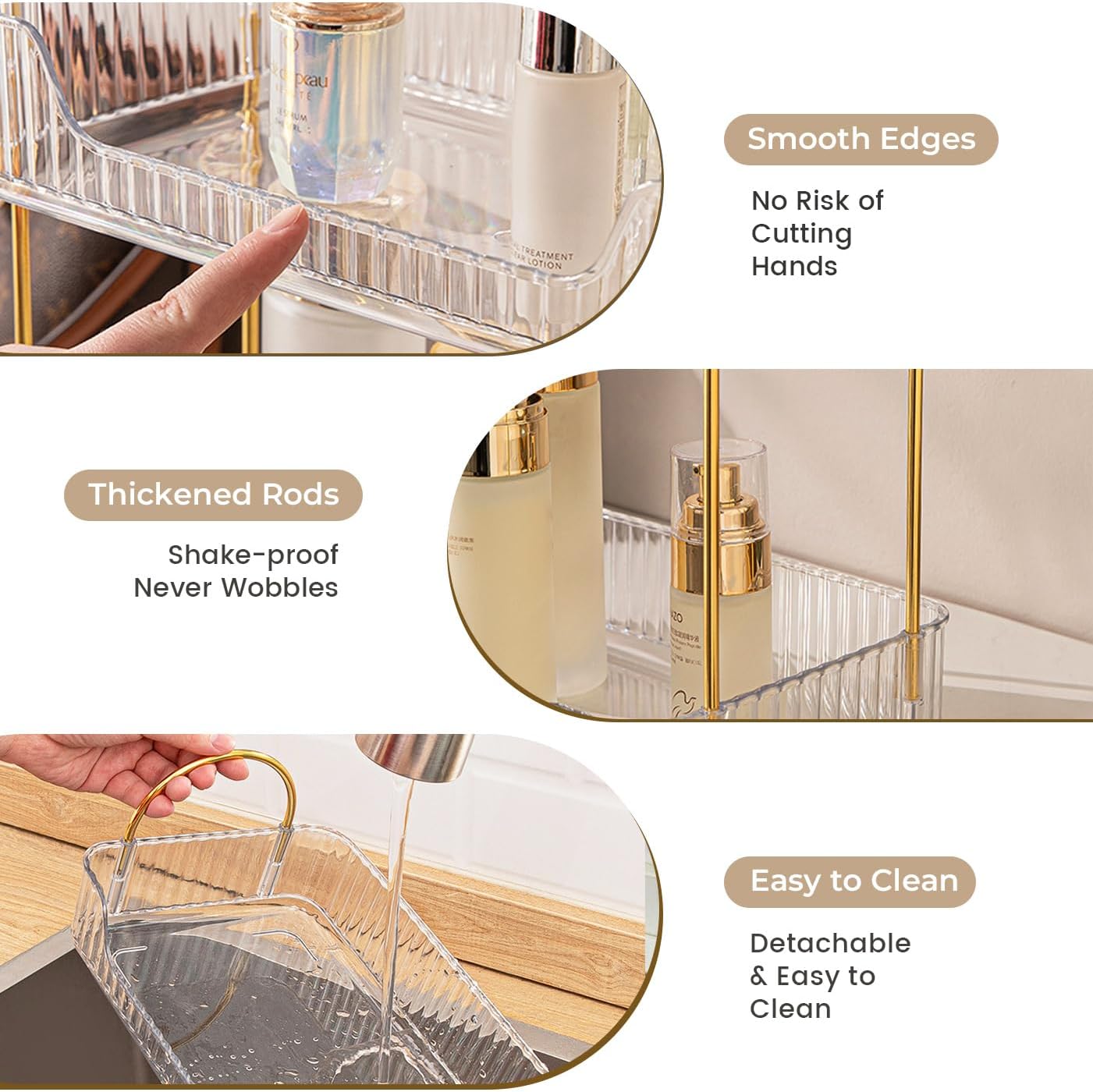 Aveniee Bathroom Counter Organizer, 3 Tier Perfume Skin Care Countertop Storage Shelf, Vanity Makeup Tray for Cosmetic Skincare Lotion,Clear