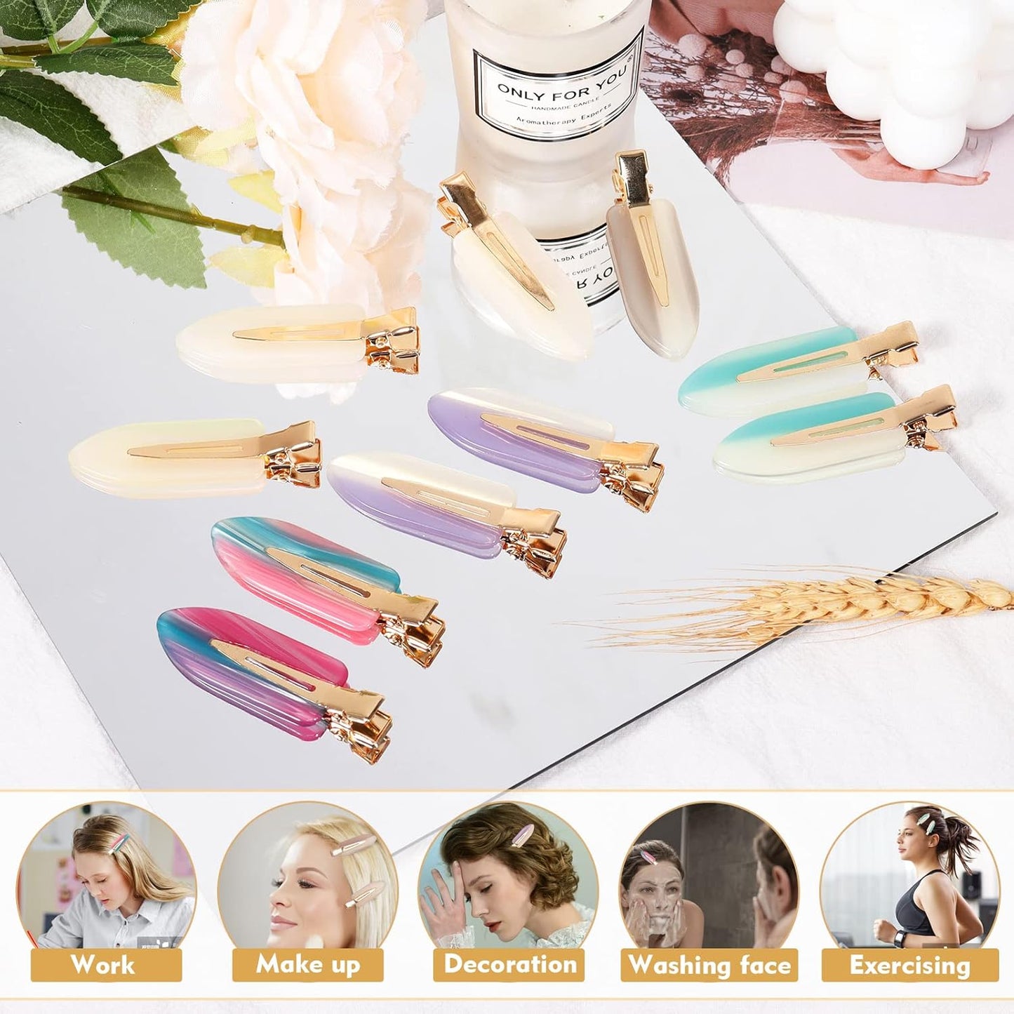 KesaPlan 10PCS No Bend Hair Clips, Acrylic Resin No Crease Hair Clips for Styling, Colorful Creaseless Flat Duckbill Hair Barrette for Makeup Hairstyle Accessories for Women Girls Gifts